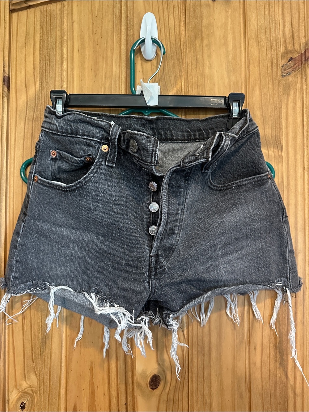 Levi's Faded Black High-Rise Button-Front Denim Cutoff Shorts